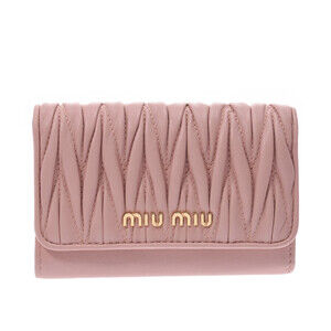 Miu Miu Matelasse Compact Wallet Pink Nappa Leather Tri Fold